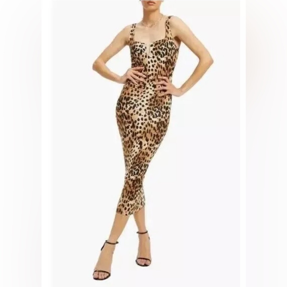 Good American U Ring midi Carmel Cheetah print dress